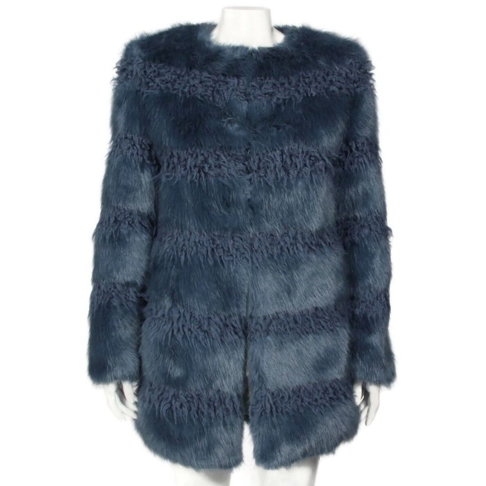 SHRIMPS Blue Faux Fur Lush Warm Vegan Coat Jacket size XS